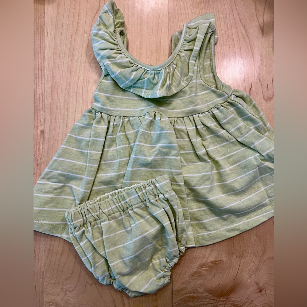 Vignette Green and White Stripe Baby Dress with Bloomers - 3-6 months